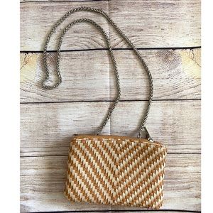 Tan & White woven Crossbody Bag by Street Level